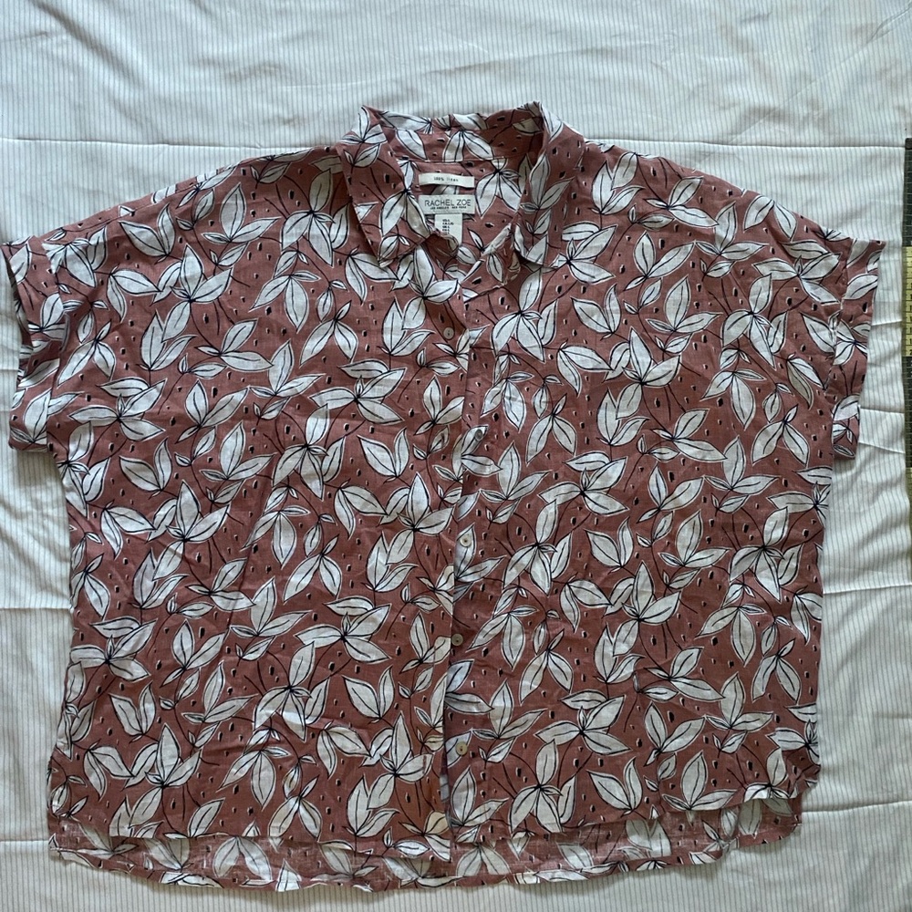 Rachel Zoe Mauve Leaf Print Button Down Shirt